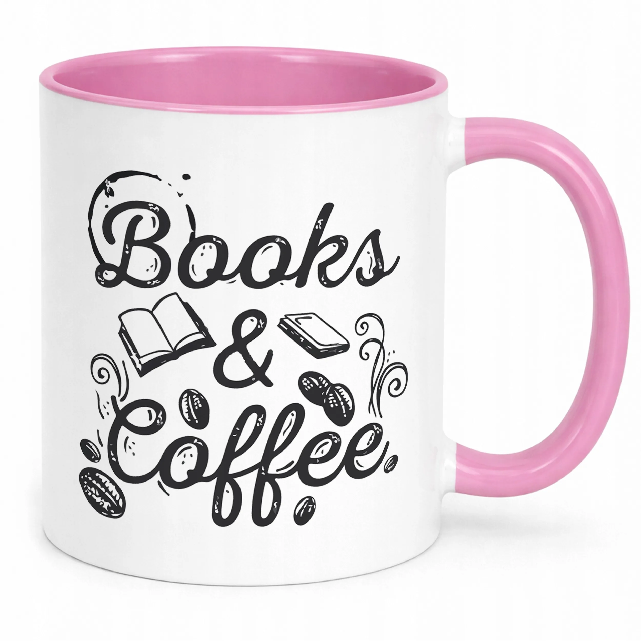 Kubek Różowy Coffee And Books Dla Fanów Czytania i Kawy
