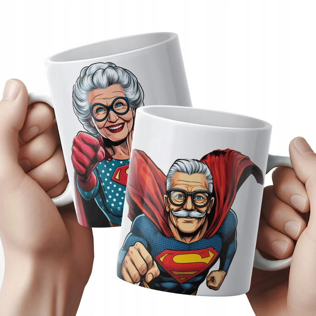 Zestaw Kubków Ceramicznych 330 ml Dzień Babci i Dziadka Prezent Super