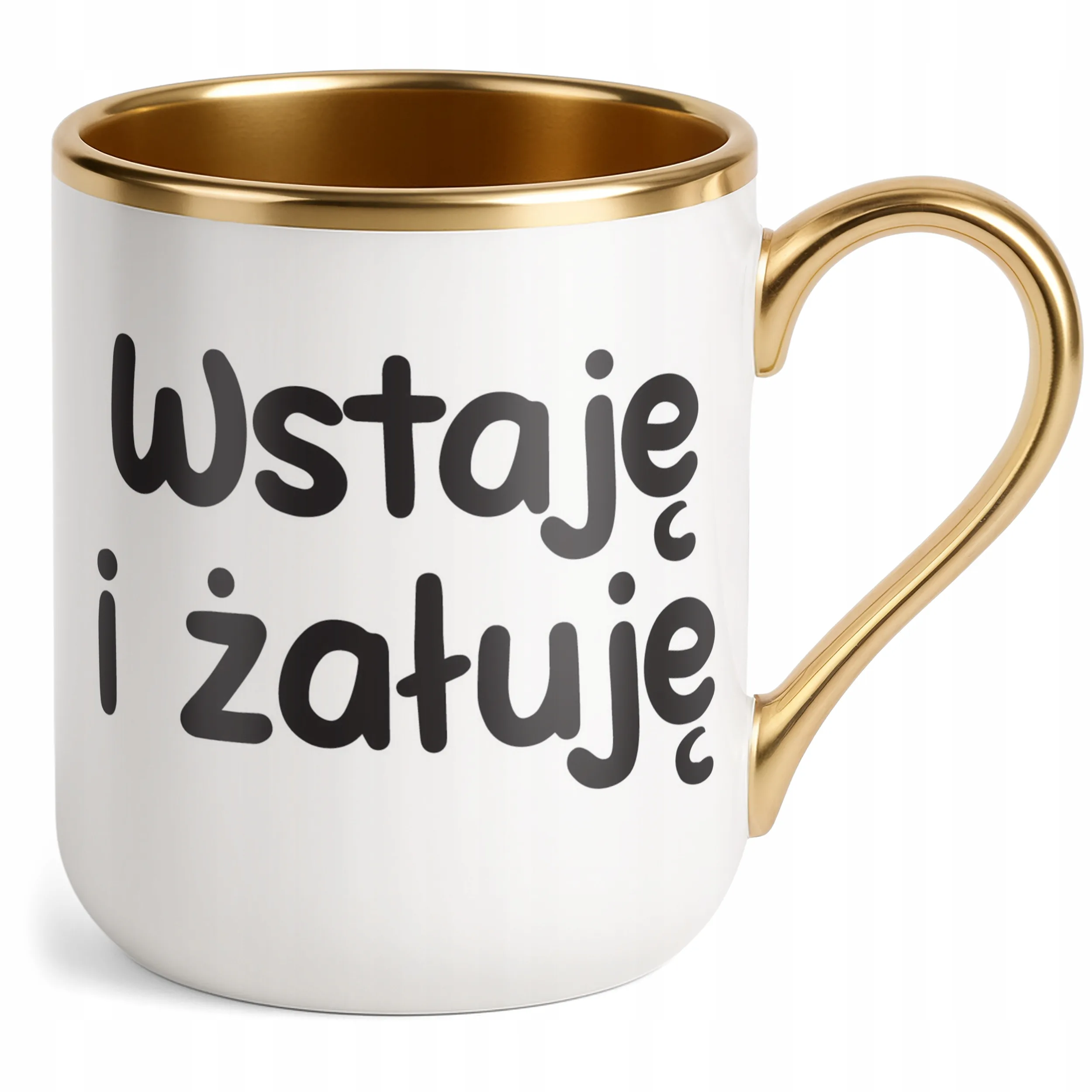 Kubek Premium Złoty Wstaje i Żałuję Śmieszny Zabawny Prezent