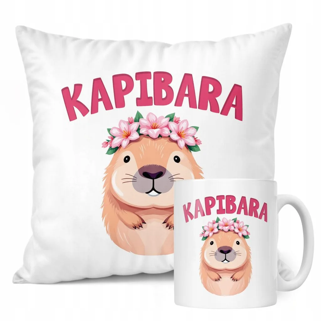 Zestaw Kubek + Poduszka Kapibara Capybara Zwierzak Słodki Dla Dzieci