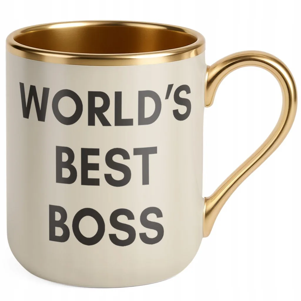 Kubek Premium Złoty Ecru World’s Best Boss Dla Szefa Szefowej Prezent