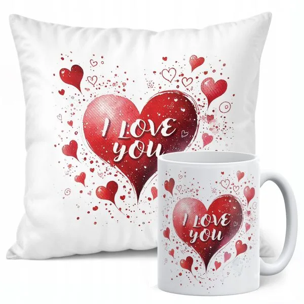 Zestaw Kubek + Poduszka 38x38 cm Walentynki I Love You Prezent Upominek