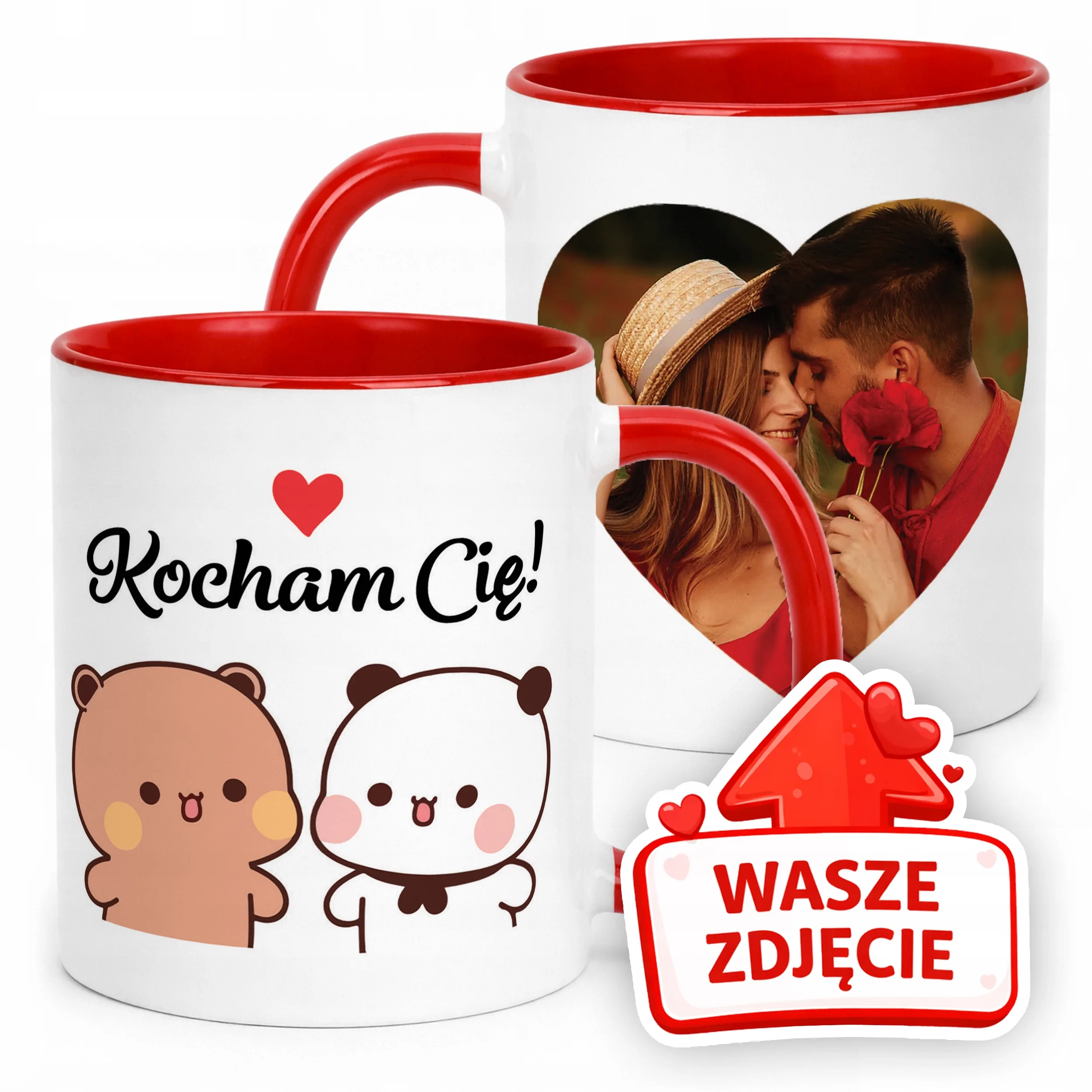 Kubek Czerwony Z Własnym Zdjęciem Serce Walentynki Prezent Upominek