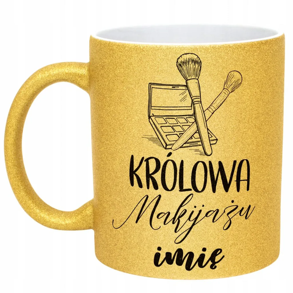 Złoty kubek brokatowy Personalizowany Królowa Makijażu Prezent