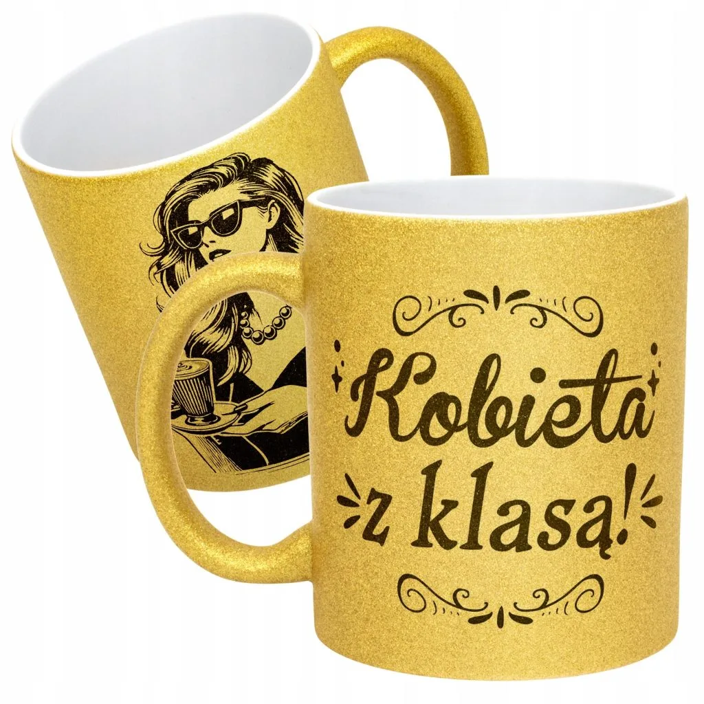 Złoty kubek brokatowy Dzień Kobiet Zabawny Prezent Upominek Dla Kobiety
