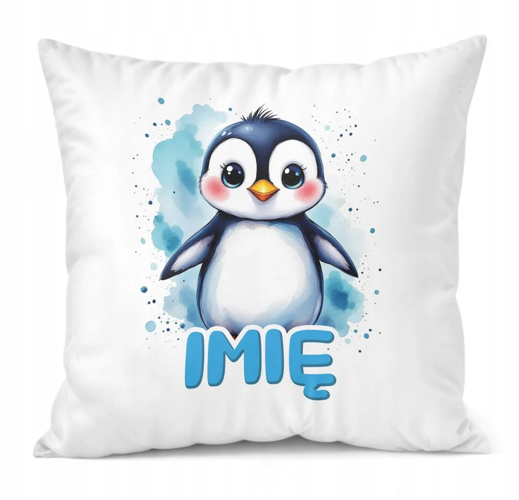 Poduszka 38x38cm Personalizowana Pingwin Zwierzak Słodki Dla Dzieci