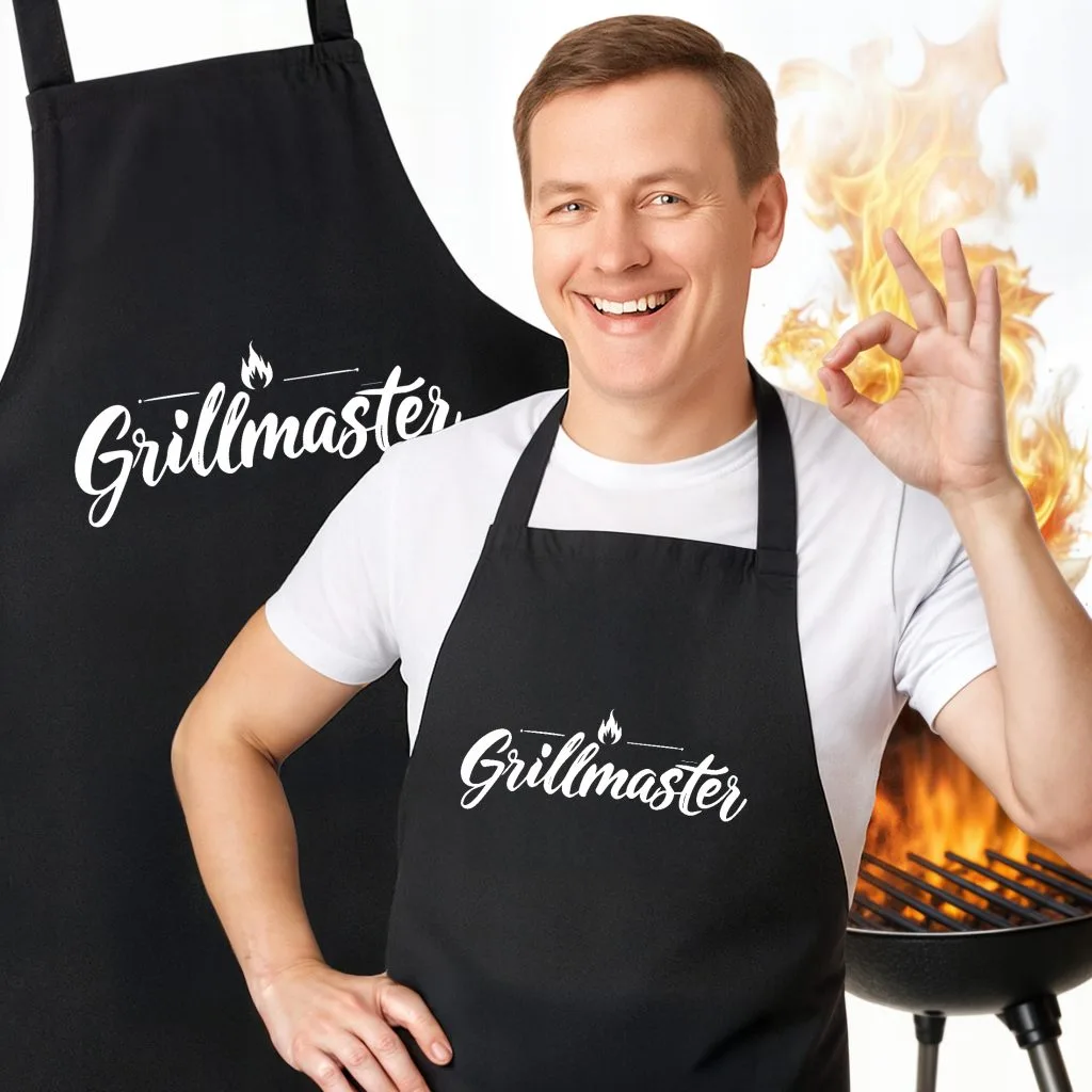 Bawełniany Czarny Fartuch Kuchenny Grillmaster Fartuszek Z Nadrukiem
