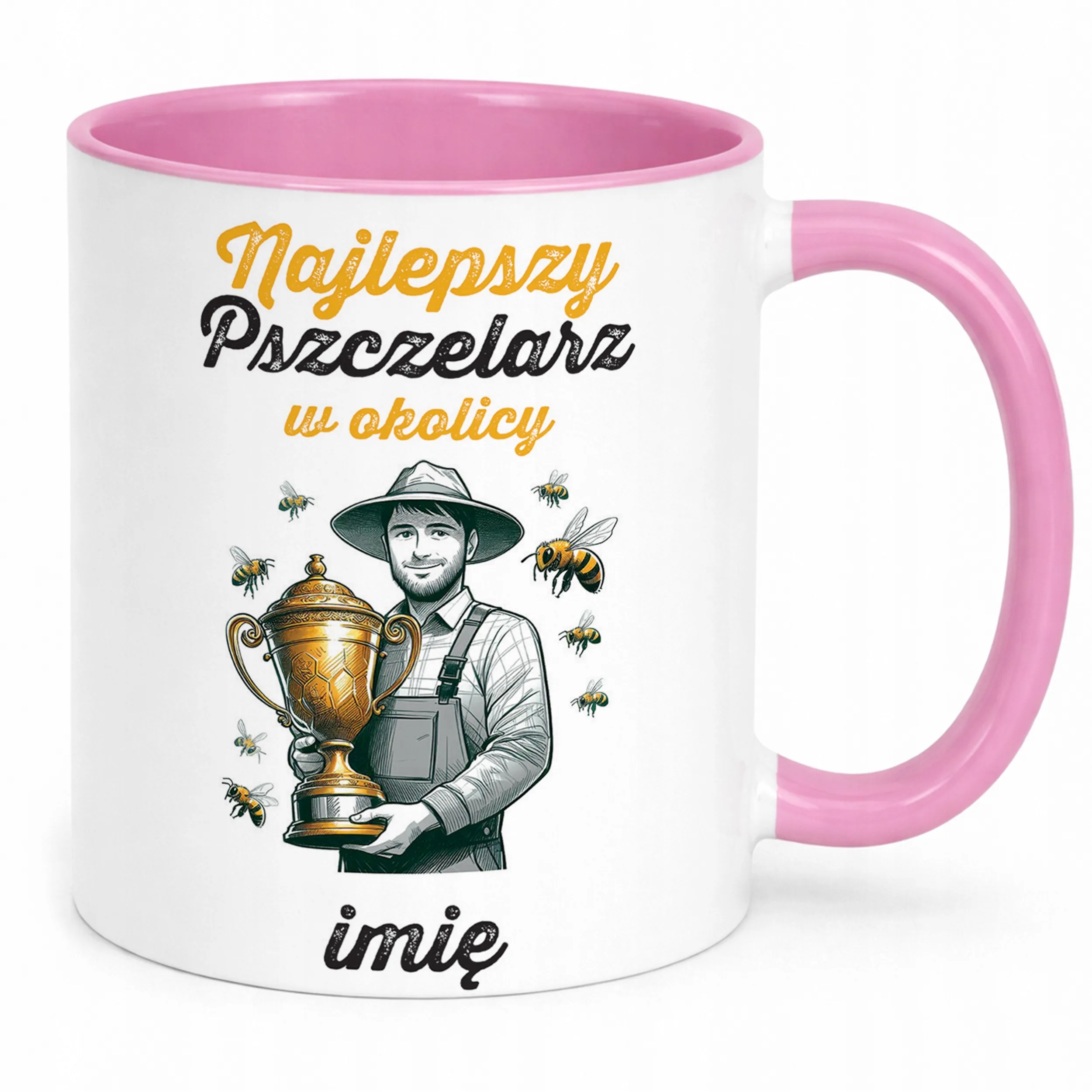 Kubek Różowy Personalizowany Dla Pszczelarza Pszczoły Pasieka Prezent