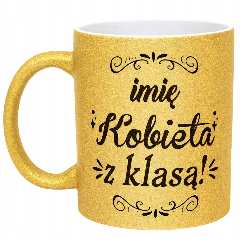 Złoty kubek brokatowy personalizowany Dzień Kobiet Prezent Upominek