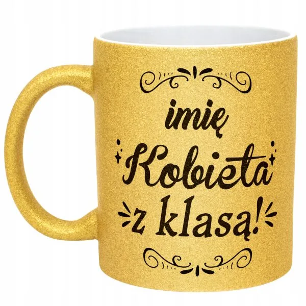 Złoty kubek brokatowy personalizowany Dzień Kobiet Prezent Upominek