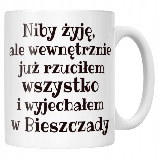 Kubek ceramiczny Niby Żyje Ale Wewnętrznie Śmieszny Zabawny Prezent