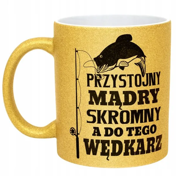 Złoty kubek brokatowy Dla Wędkarza Wędkowanie Ryby Zabawny Prezent