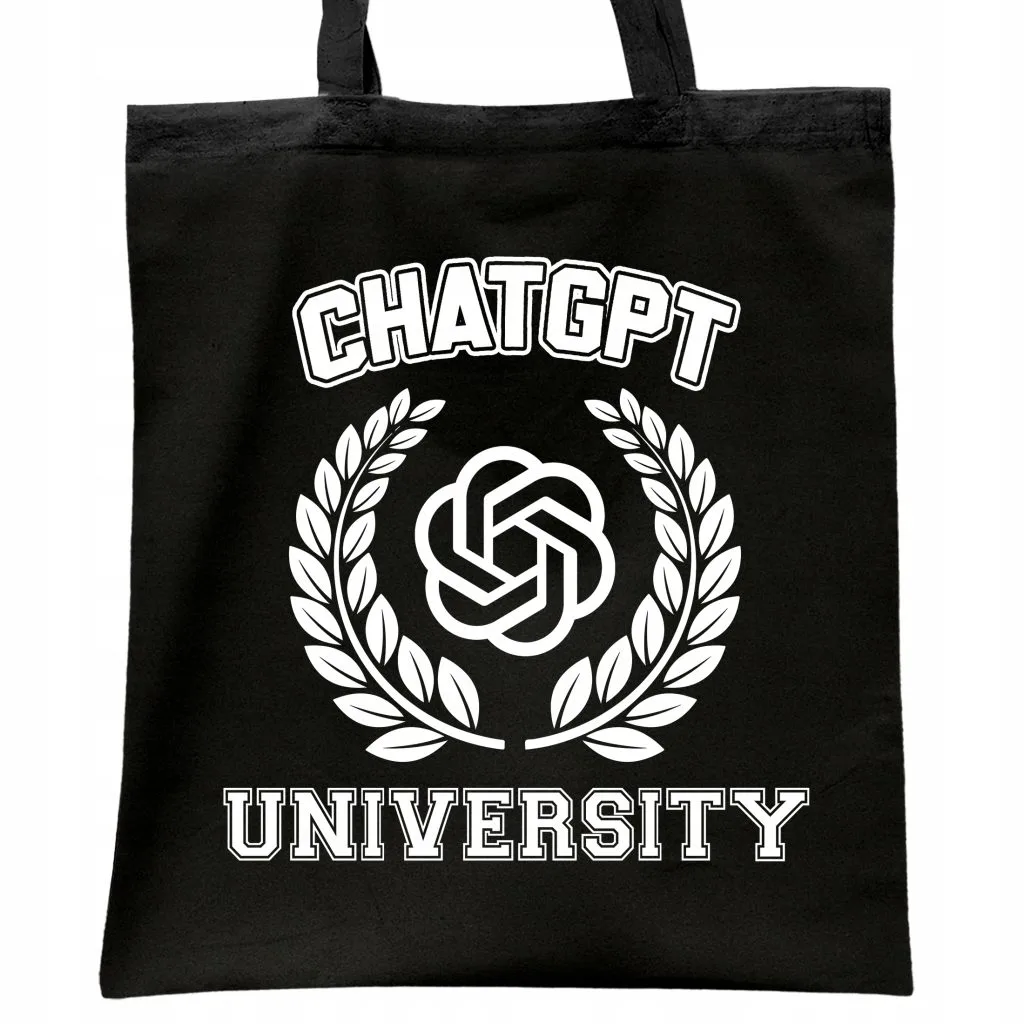 Torba bawełniana czarna na zakupy ChatGPT University Zabawny Gadżet