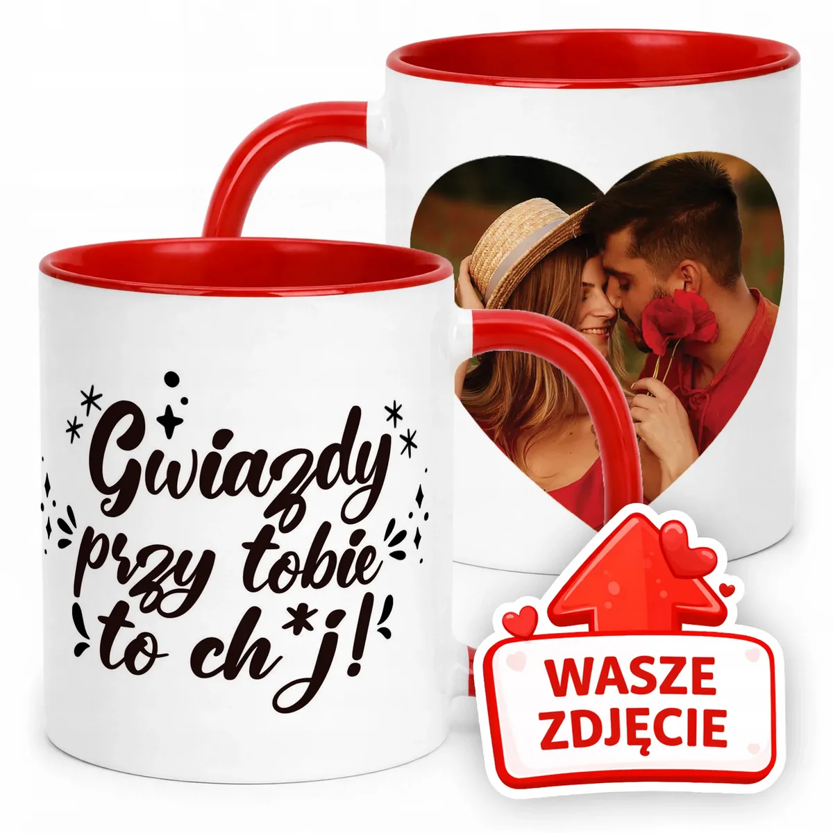 Kubek Czerwony Z Własnym Zdjęciem Serce Walentynki Prezent Upominek
