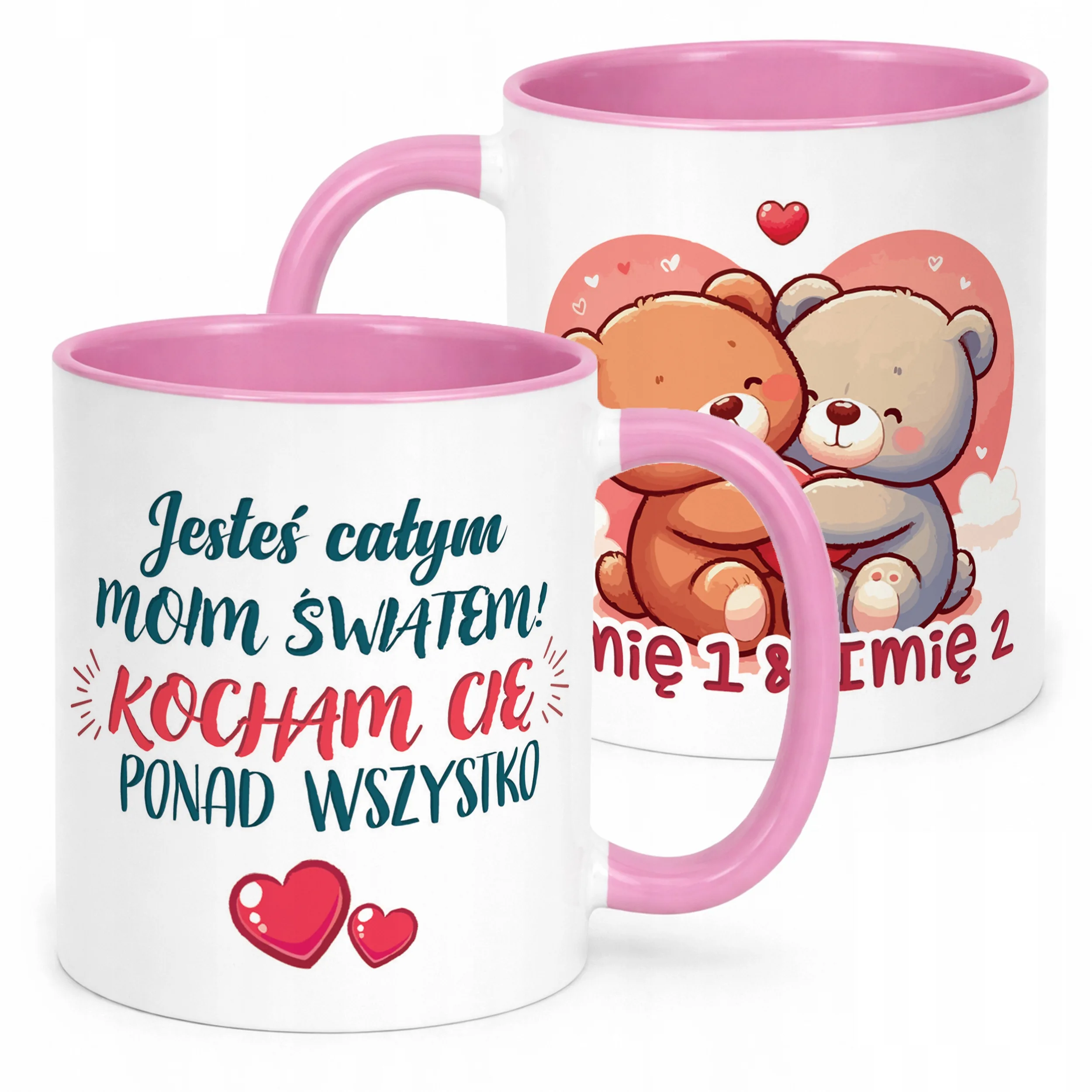 Kubek Różowy Personalizowany Serce Walentynki Prezent Upominek