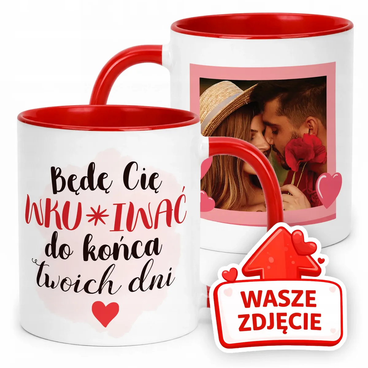 Kubek Czerwony Z Własnym Zdjęciem Serce Walentynki Prezent Upominek