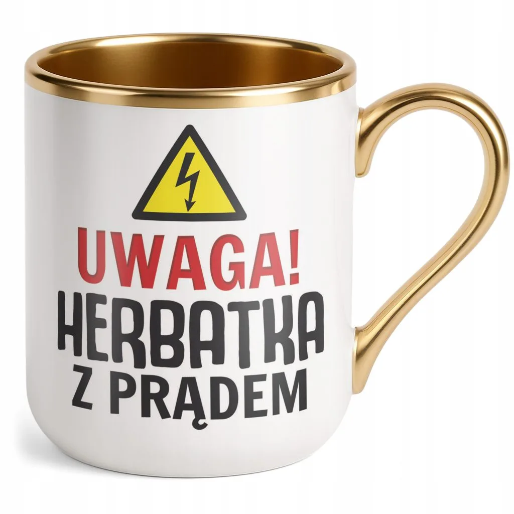 Kubek Premium Złoty Uwaga Herbata Z Prądem Zabawny Prezent Upominek