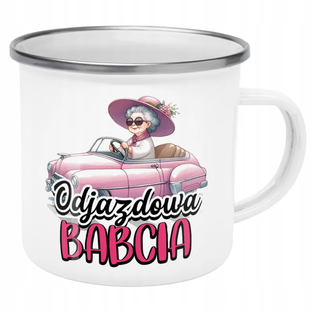 Emaliowany Kubek Garnuszek 300 ml Dzień Babci Prezent Odjazdowa Babcia