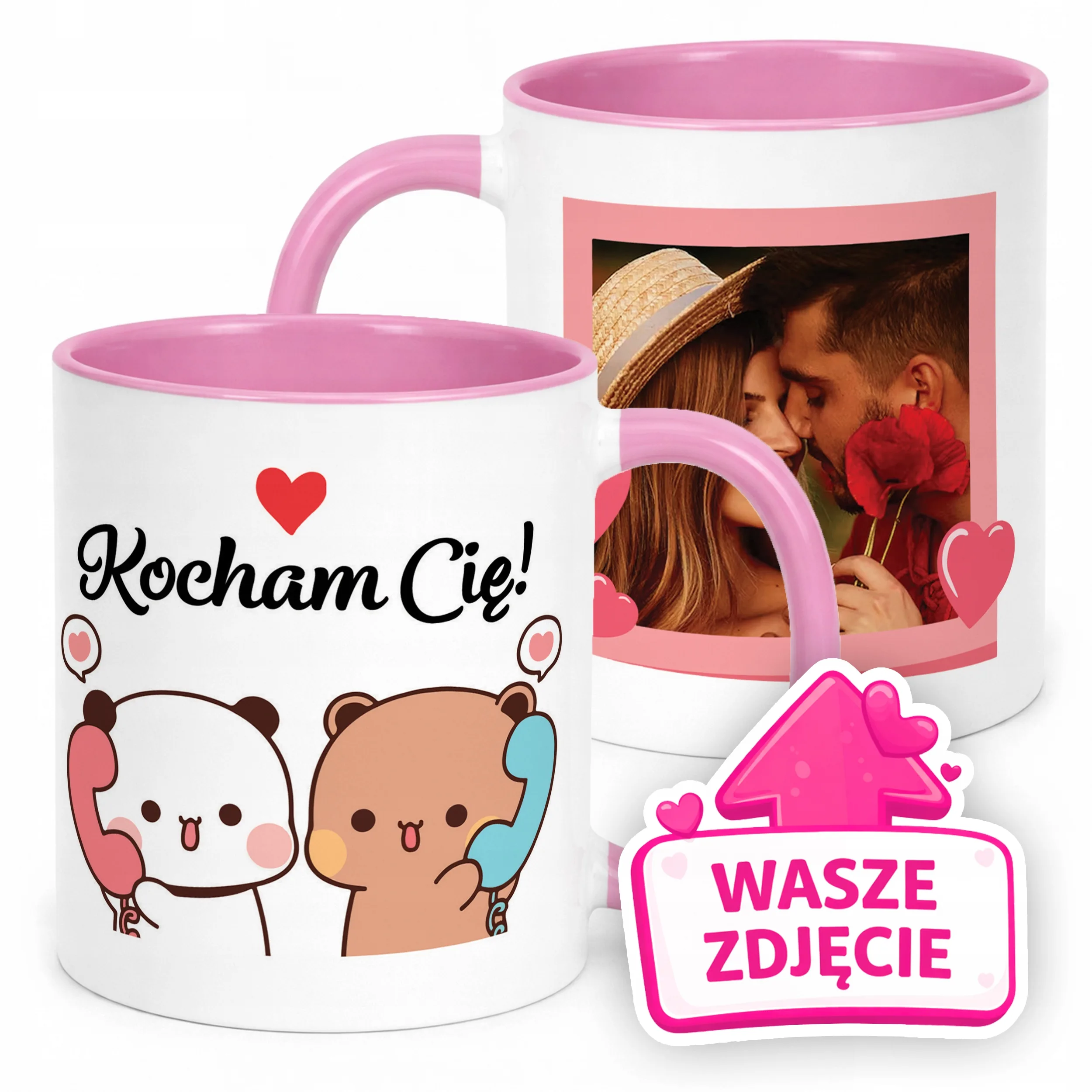 Kubek Różowy Z Własnym Zdjęciem Serce Walentynki Prezent Upominek