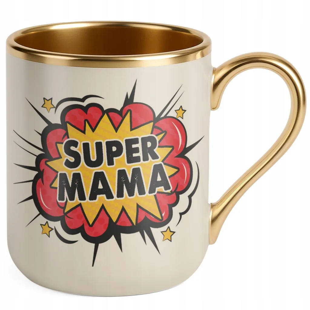 Kubek Premium Złoty Ecru Dzień Matki Dla Mamy Prezent Upominek Super Mama
