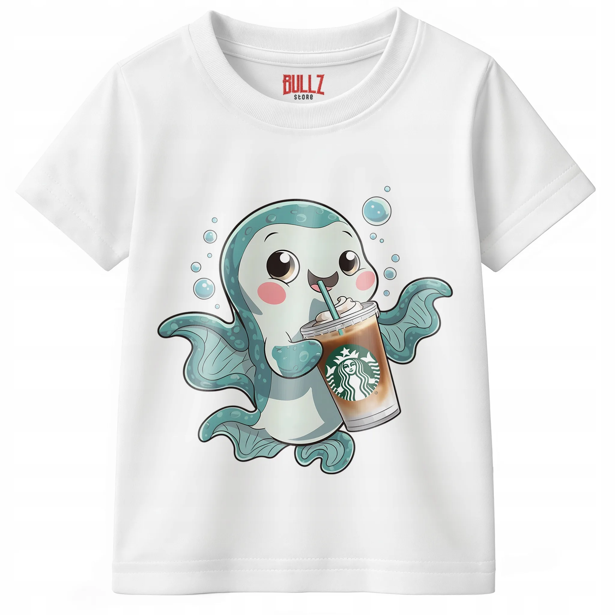 T-shirt dziecięcy biały Aksolotl Axolotl Uśmiechnięty Różowy