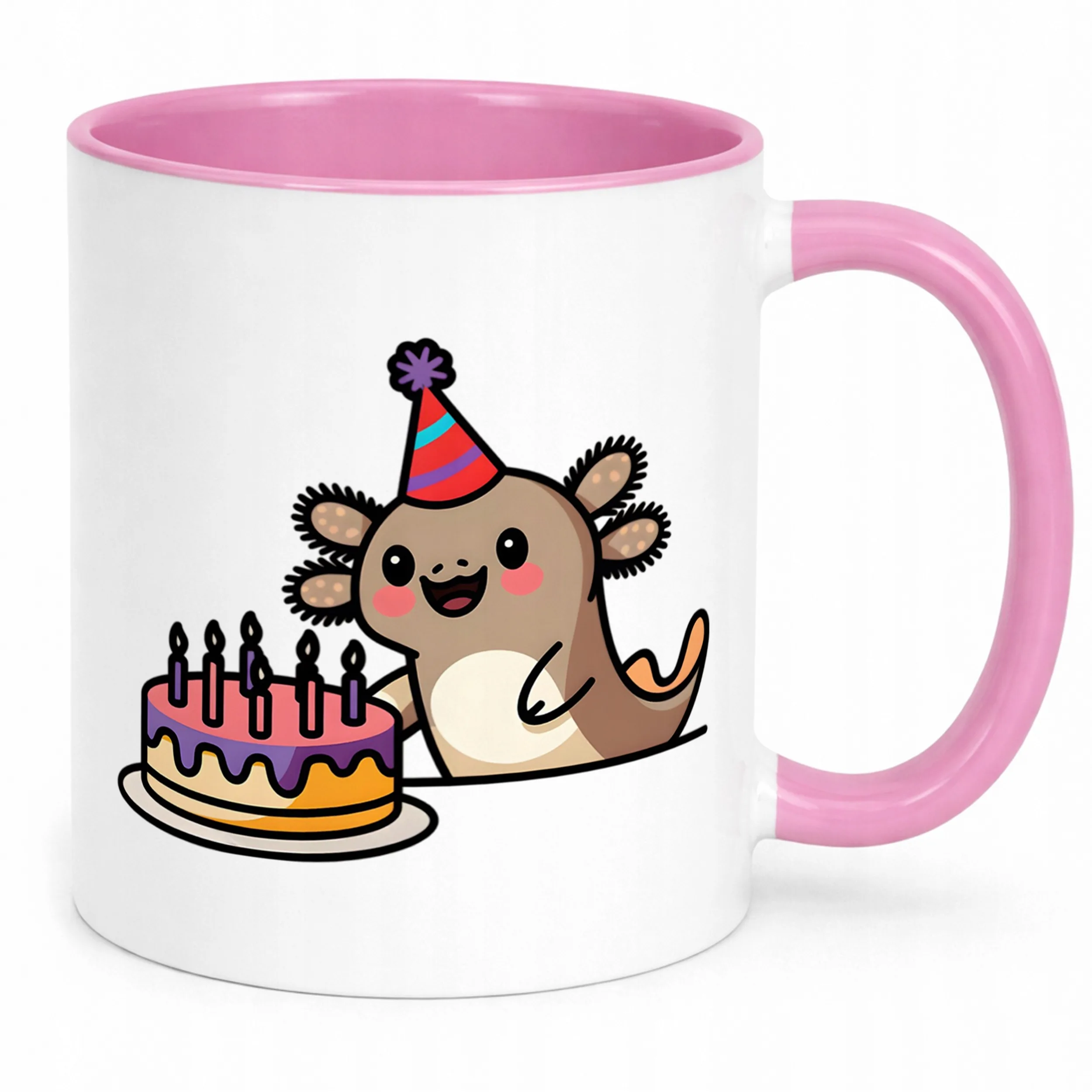 Śliczny różowy kubeczek ceramiczny Aksolotl Axolotl Różowy Zwierzak Trend