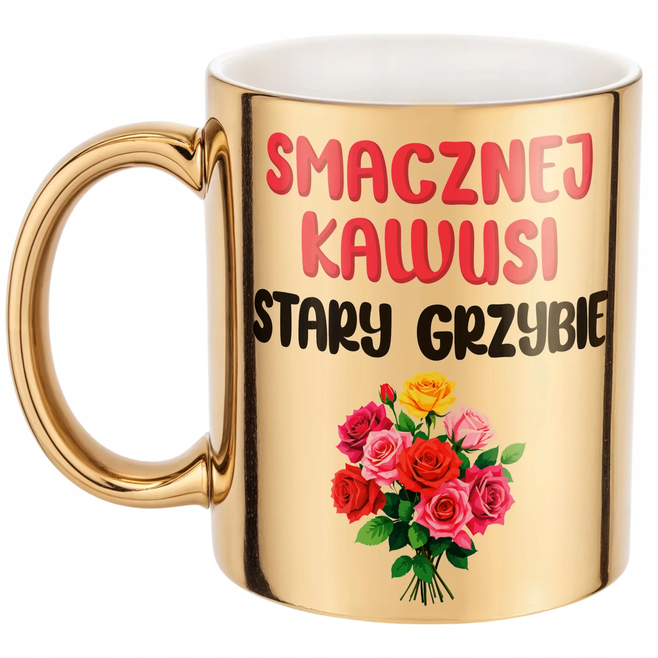 Złoty Kubek Smacznej Kawusi Stary Grzybie Śmieszny Zabawny Prezent