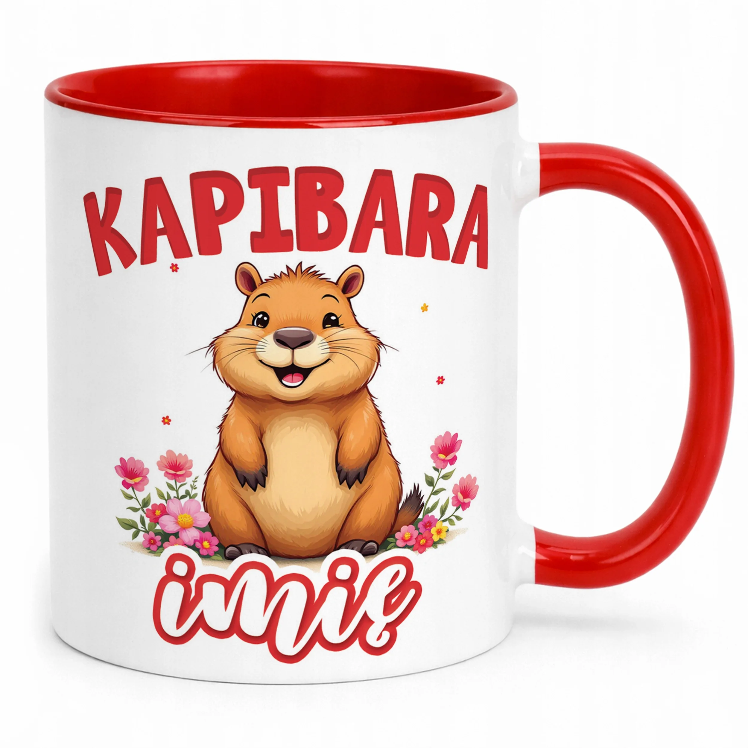 Kubek Czerwony Personalizowany Kapibara Capybara Zwierzak Dla Dzieci