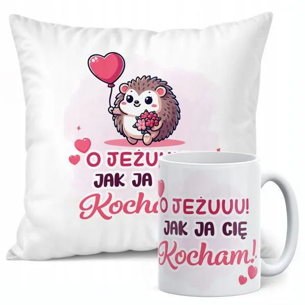 Zestaw Kubek + Poduszka 38x38 cm Walentynki Jeżu Jak Ja Cię Kocham Prezent