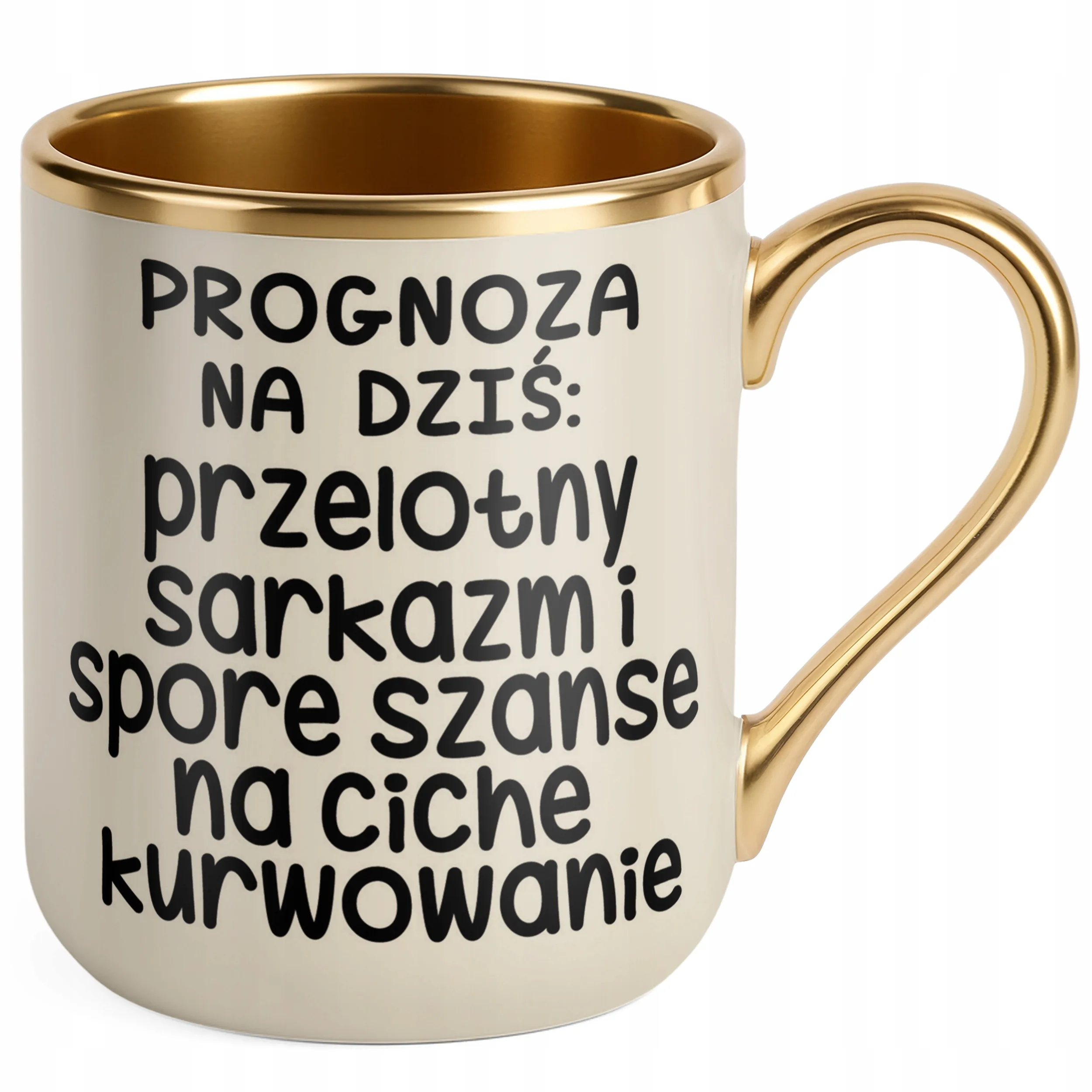 Kubek Premium Złoty Ecru Progonoza Pogody Na Dziś Śmieszny Zabawny