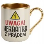 Kubek Premium Złoty Ecru Uwaga Herbata Z Prądem Zabawny Prezent Upominek