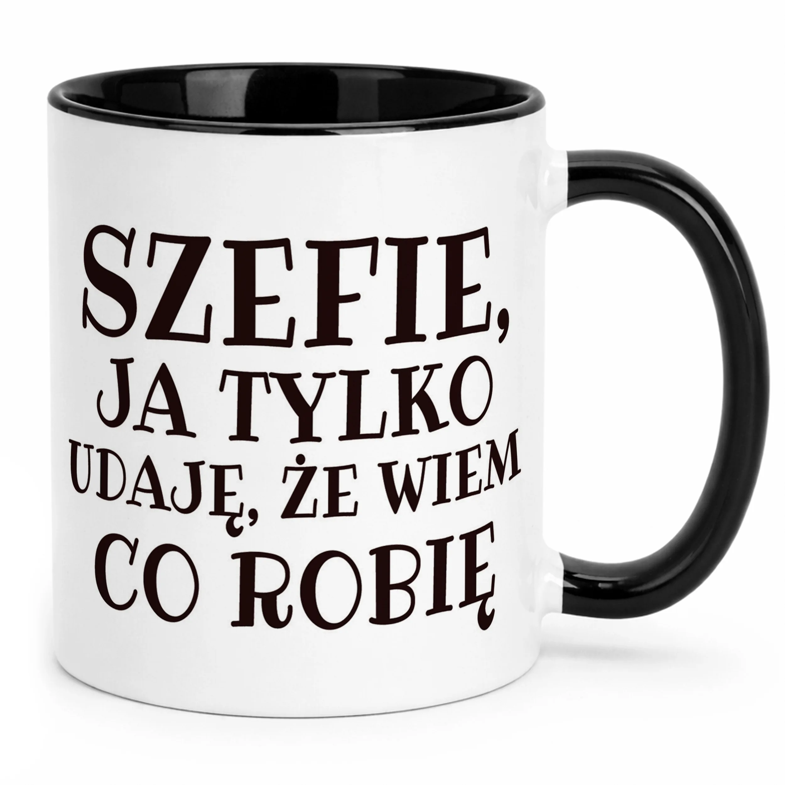 Kubek Czarny Szefie Ja Tylko Udaję Śmieszny Zabawny Prezent
