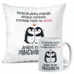 Zestaw Kubek + Poduszka 38×38 cm Walentynki Jesteś Moim Pingwinem Prezent