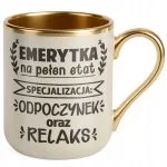 Kubek Premium Złoty Ecru Z okazji Emerytury Dla Emerytki Prezent