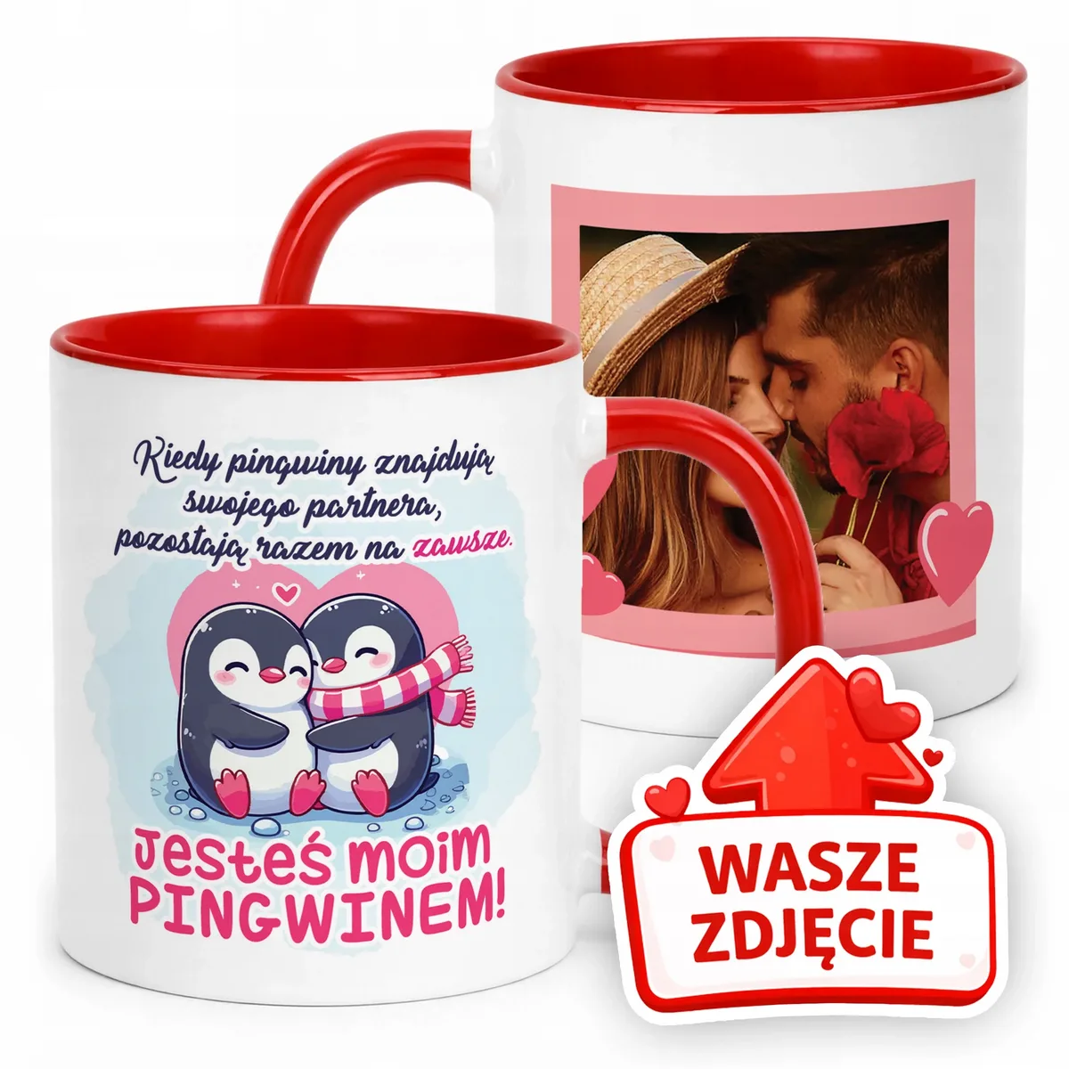 Kubek Czerwony Z Własnym Zdjęciem Serce Walentynki Prezent Upominek