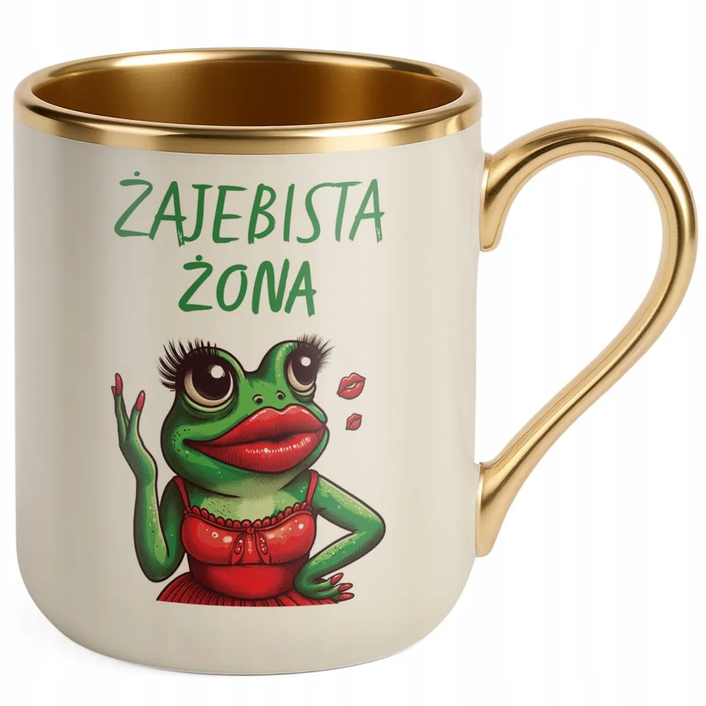 Kubek Premium Złoty Ecru Żajebista Żona Dzień Kobiet Prezent Upominek