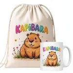 Zestaw Kubek + Plecak Kapibara Capybara Zwierzak Słodki Dla Dzieci Prezent