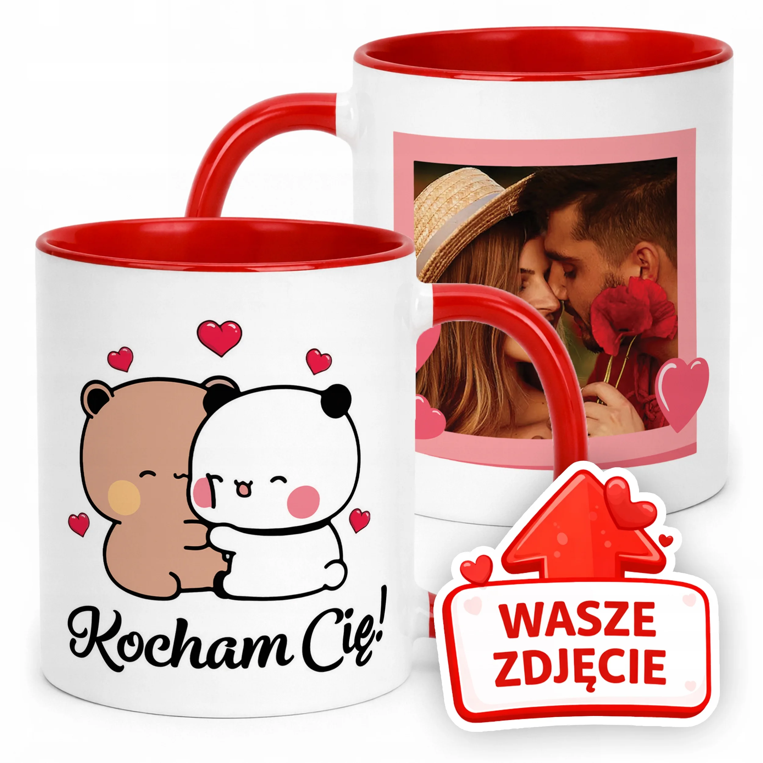 Kubek Czerwony Z Własnym Zdjęciem Serce Walentynki Prezent Upominek