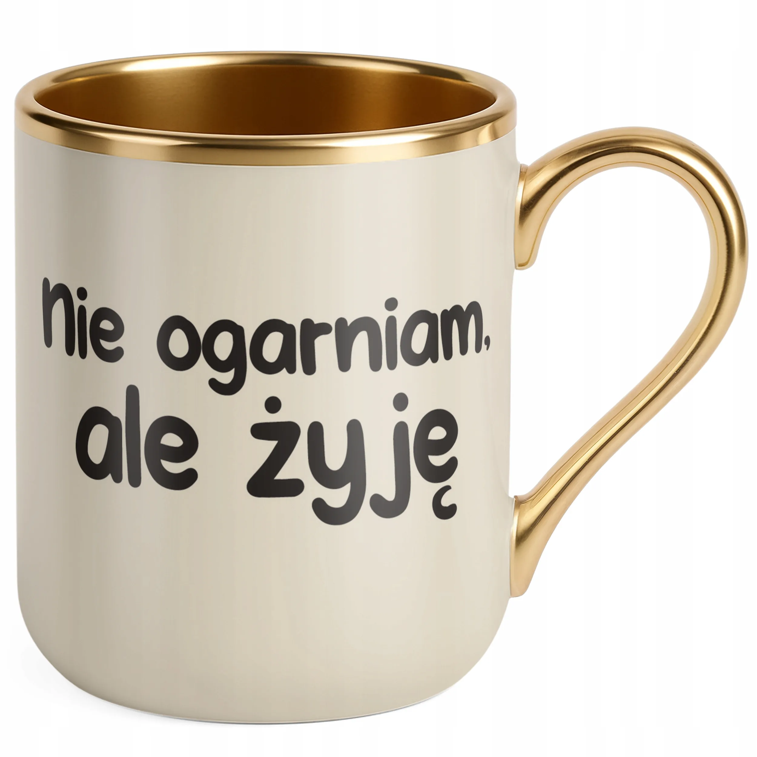 Kubek Premium Złoty Ecru Nie Ogarniam Ale Żyję Śmieszny Zabawny