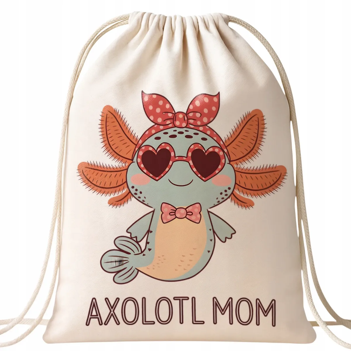 Worek na buty bawełna ecru Aksolotl Axolotl Różowy Uśmiech Gra Viral Trend