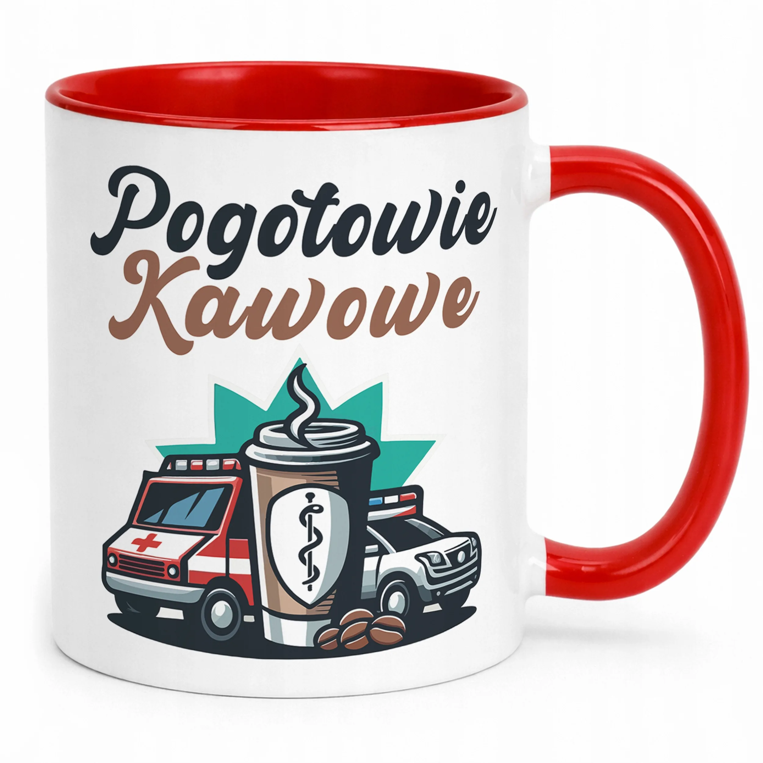 Kubek Czerwony Pogotowie Kawowe Zabawny Prezent Kawa