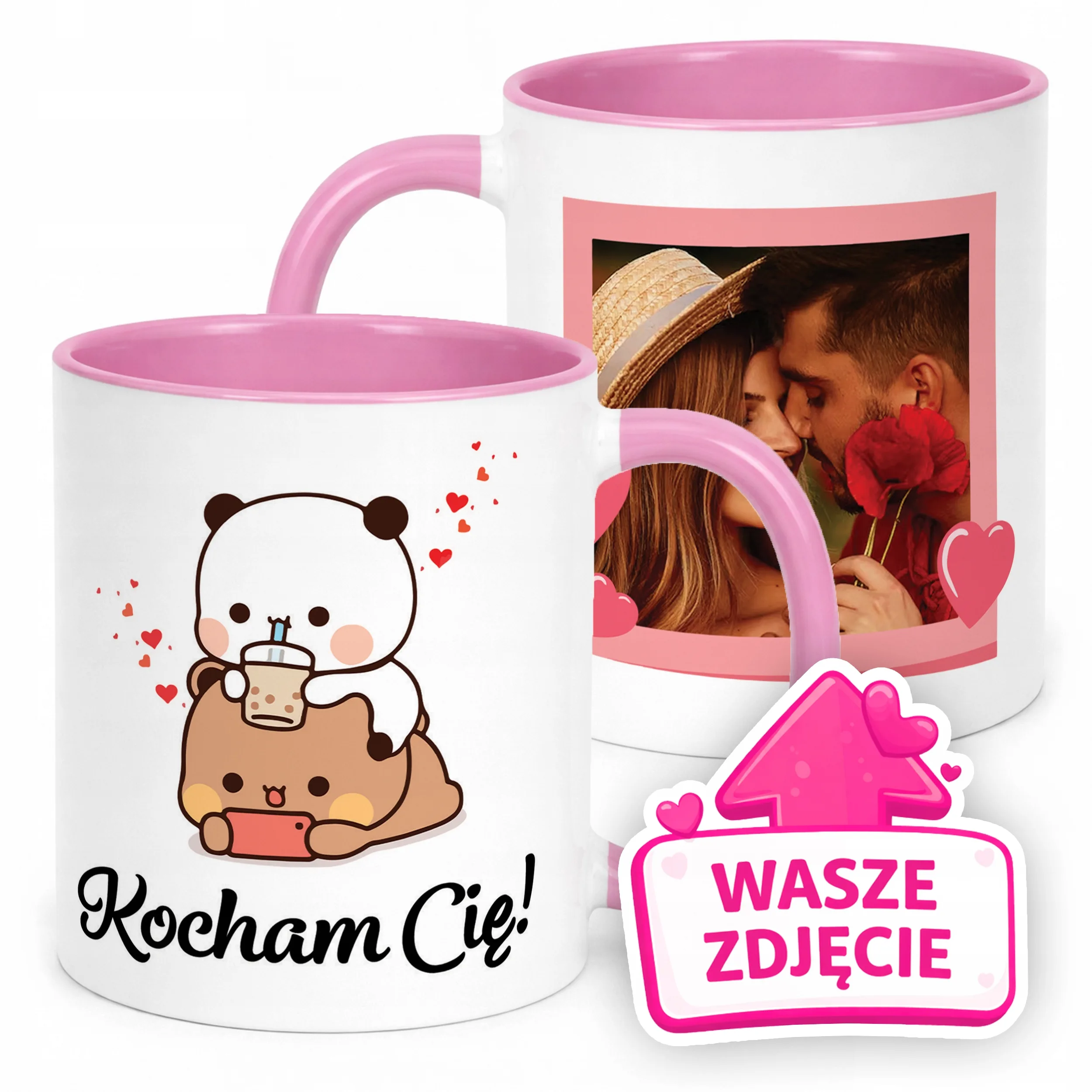 Kubek Różowy Z Własnym Zdjęciem Serce Walentynki Prezent Upominek