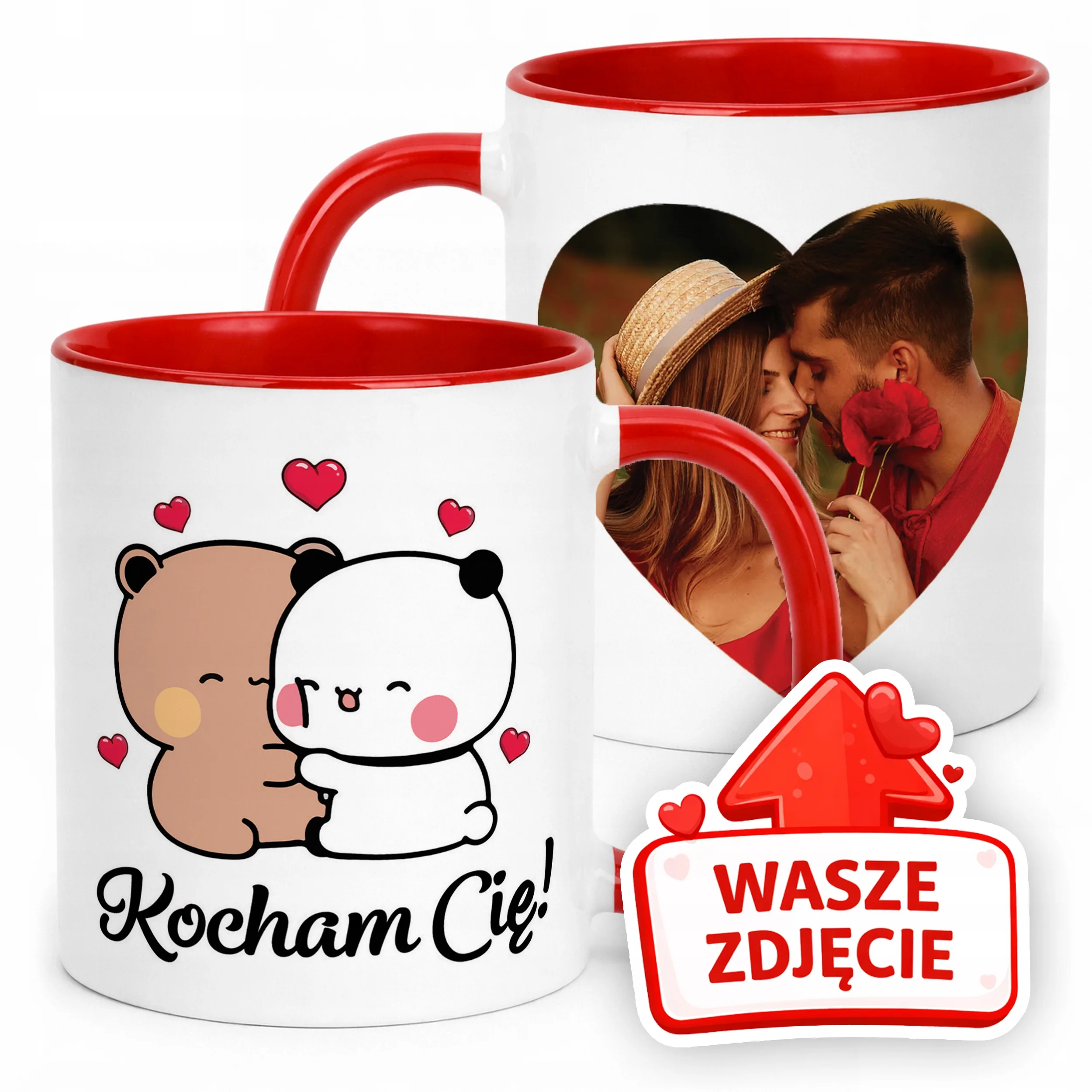 Kubek Czerwony Z Własnym Zdjęciem Serce Walentynki Prezent Upominek