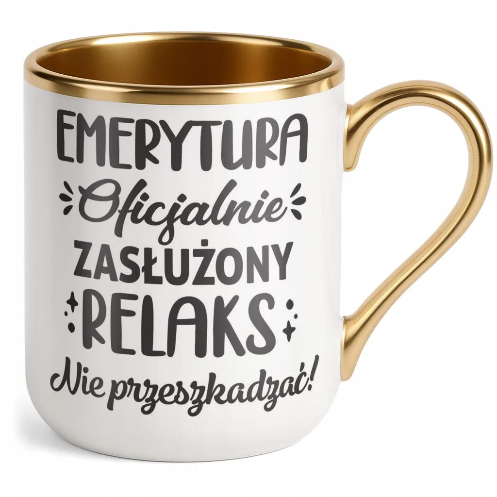 Kubek Premium Złoty Z okazji Emerytury Dla Emeryta Emerytki Prezent