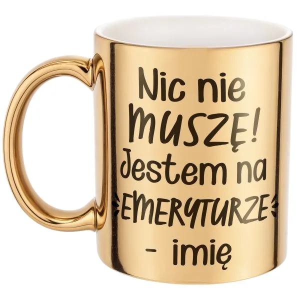 Złoty Kubek ceramiczny Personalizowany z okazji Emerytury Dla Emeryta