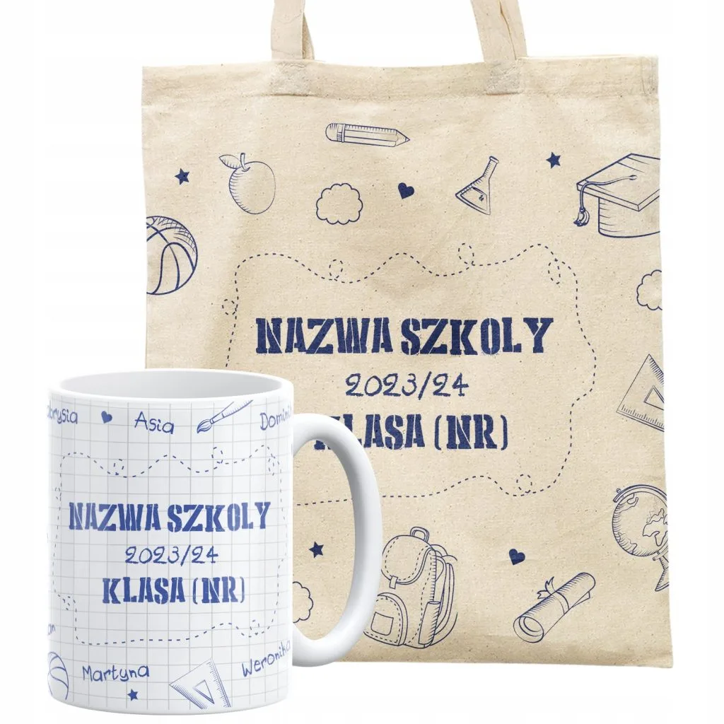 Zestaw z własnymi imionami prezent na dzień nauczyciela kubek + torba