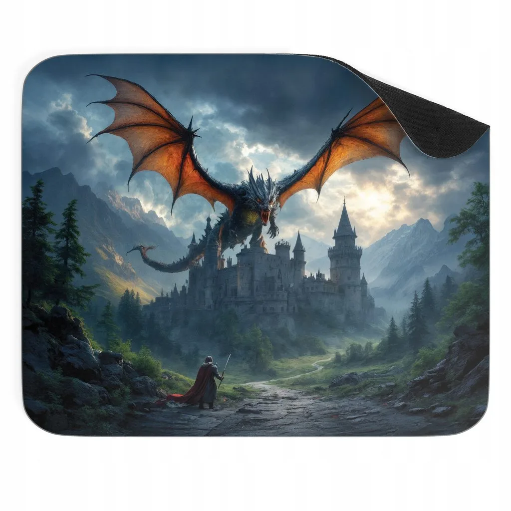 Podkładka pod mysz 22×18 cm Smok Zamek Fantasy