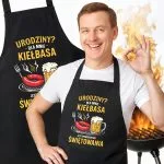 Bawełniany Czarny Fartuch Kuchenny Urodziny Kiełbasa Fartuszek Z Nadrukiem
