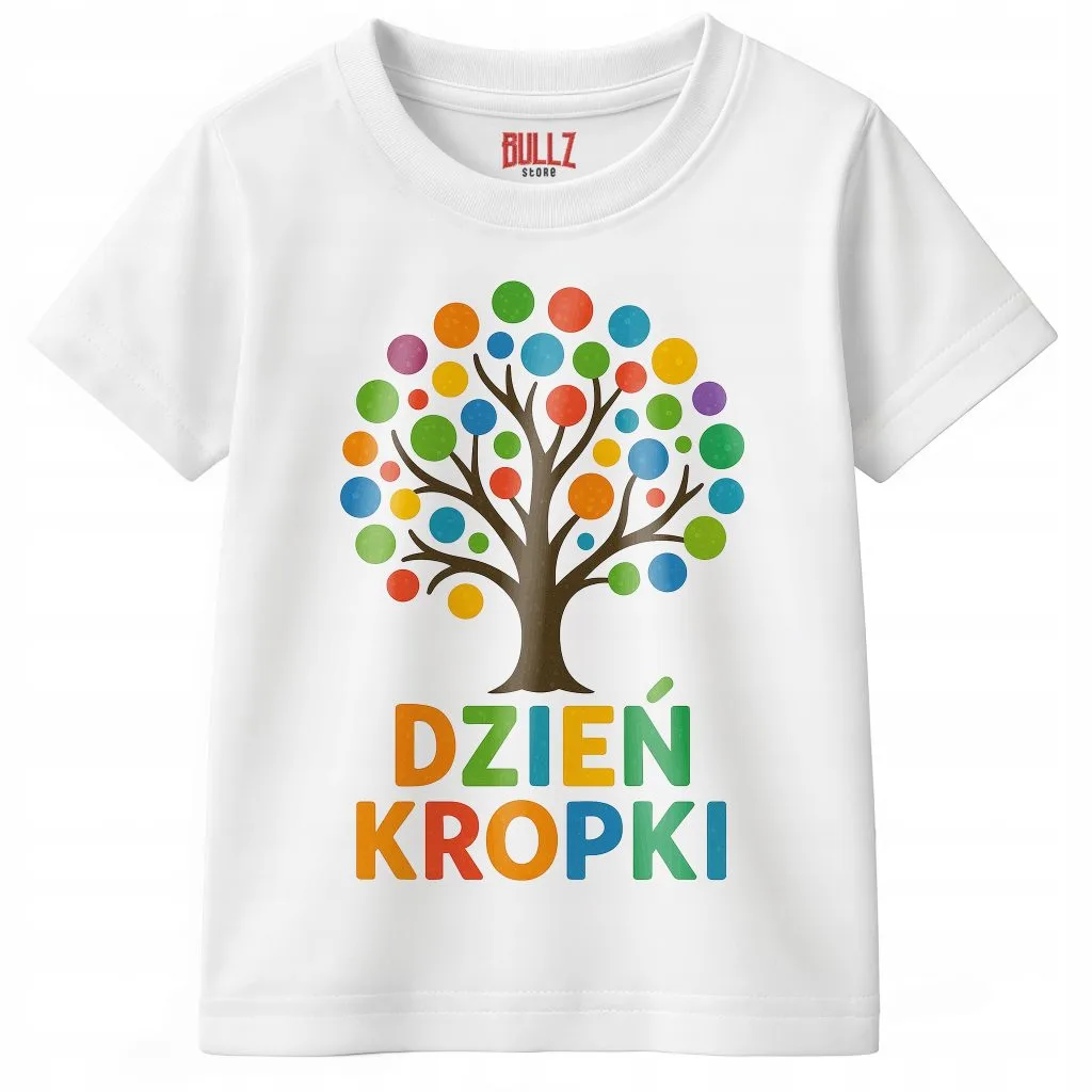 Koszulka biała dziecięca Dzień Kropki Do Przedszkola Szkoły