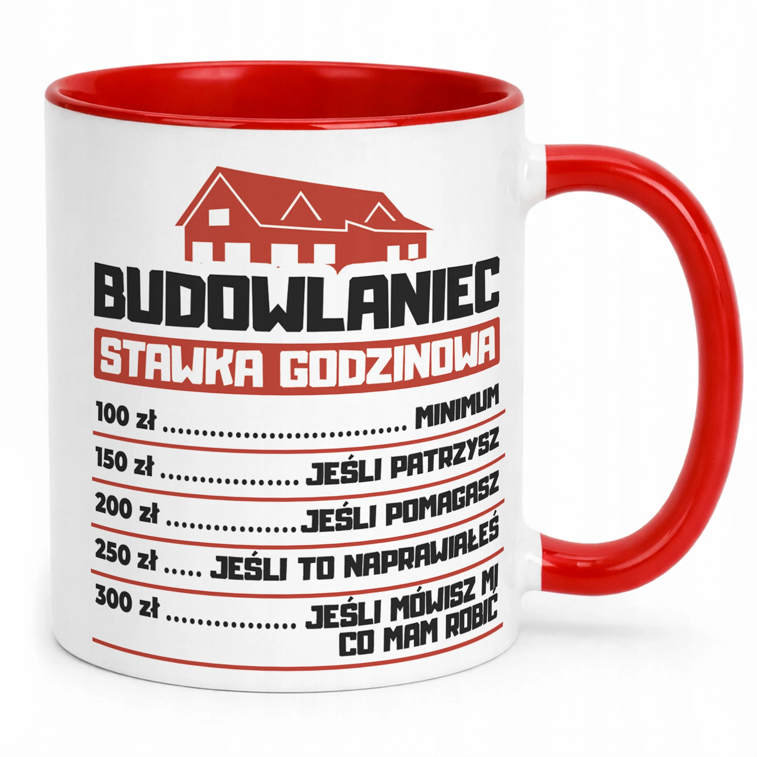 Kubek Czerwony Budowlaniec Stawka Godzinowa Zabawny Prezent Upominek